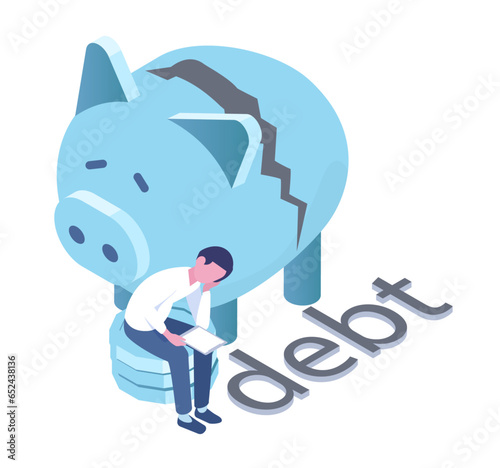 vector isometric design illustration on bankruptcy concept,people with bank