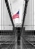Brooklyn Bridge black and white with USA flag 
