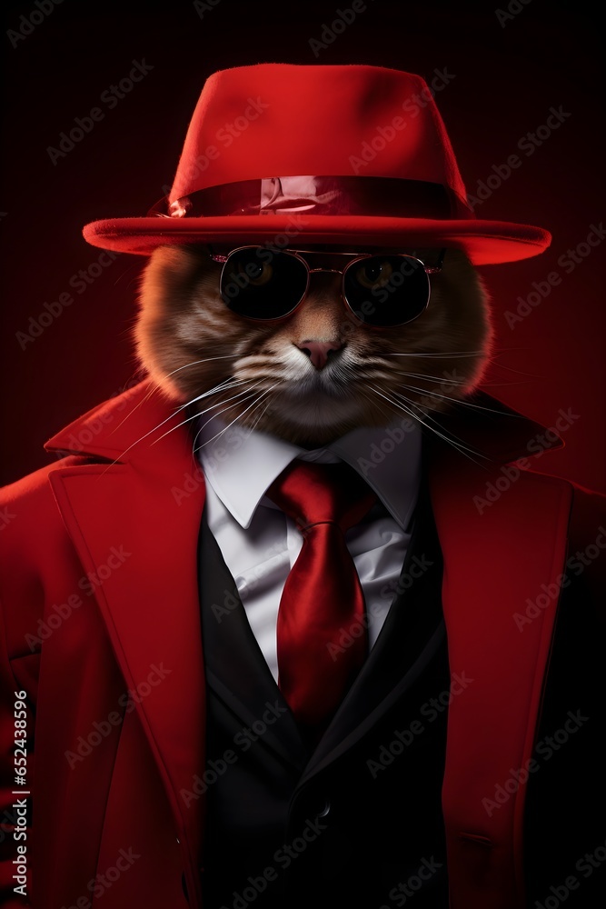 Animais in suits, cool animals wearing formal clothes. Monkeys, lions, dogs, cats, tigers, gorillas, birds, etc. Art generated by artificial intelligence.