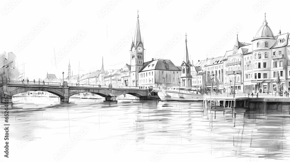 Illustration of beautiful view of the city of Zurich, Switzerland