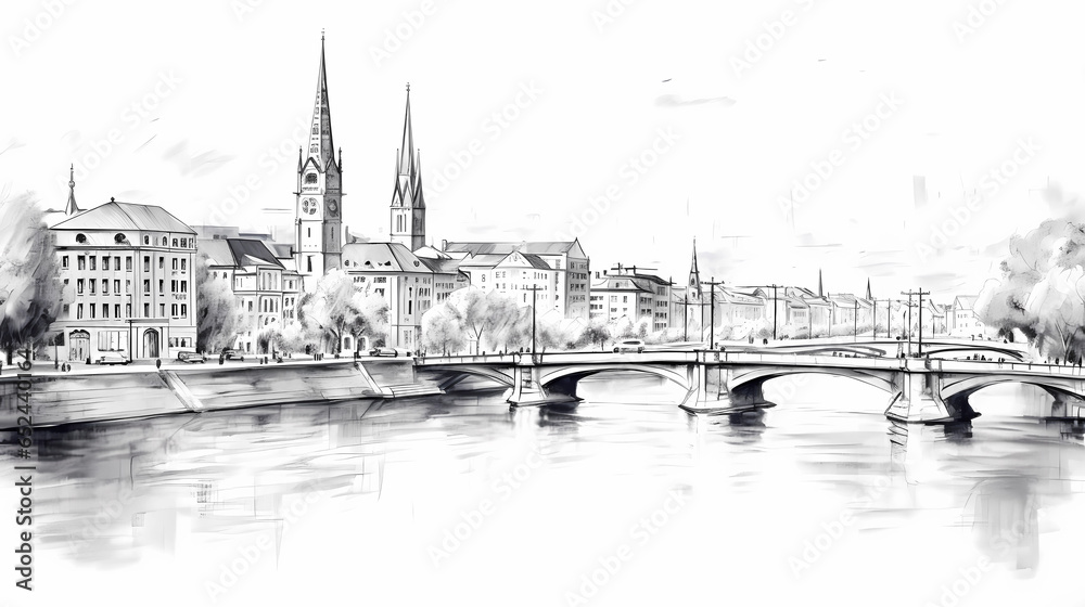 Illustration of beautiful view of the city of Zurich, Switzerland