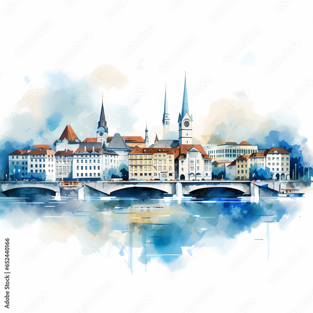 Illustration of beautiful view of the city of Zurich, Switzerland