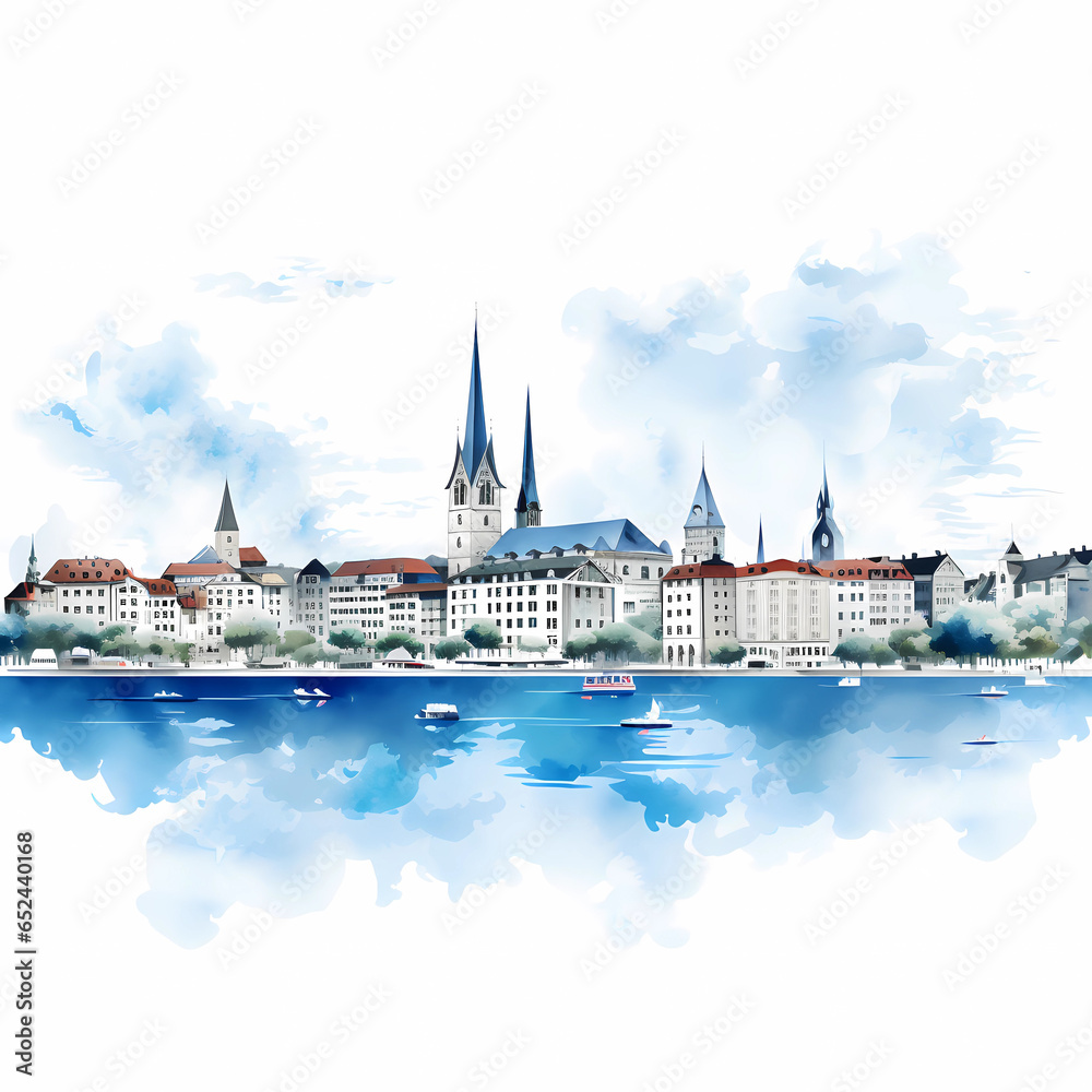 Illustration of beautiful view of the city of Zurich, Switzerland