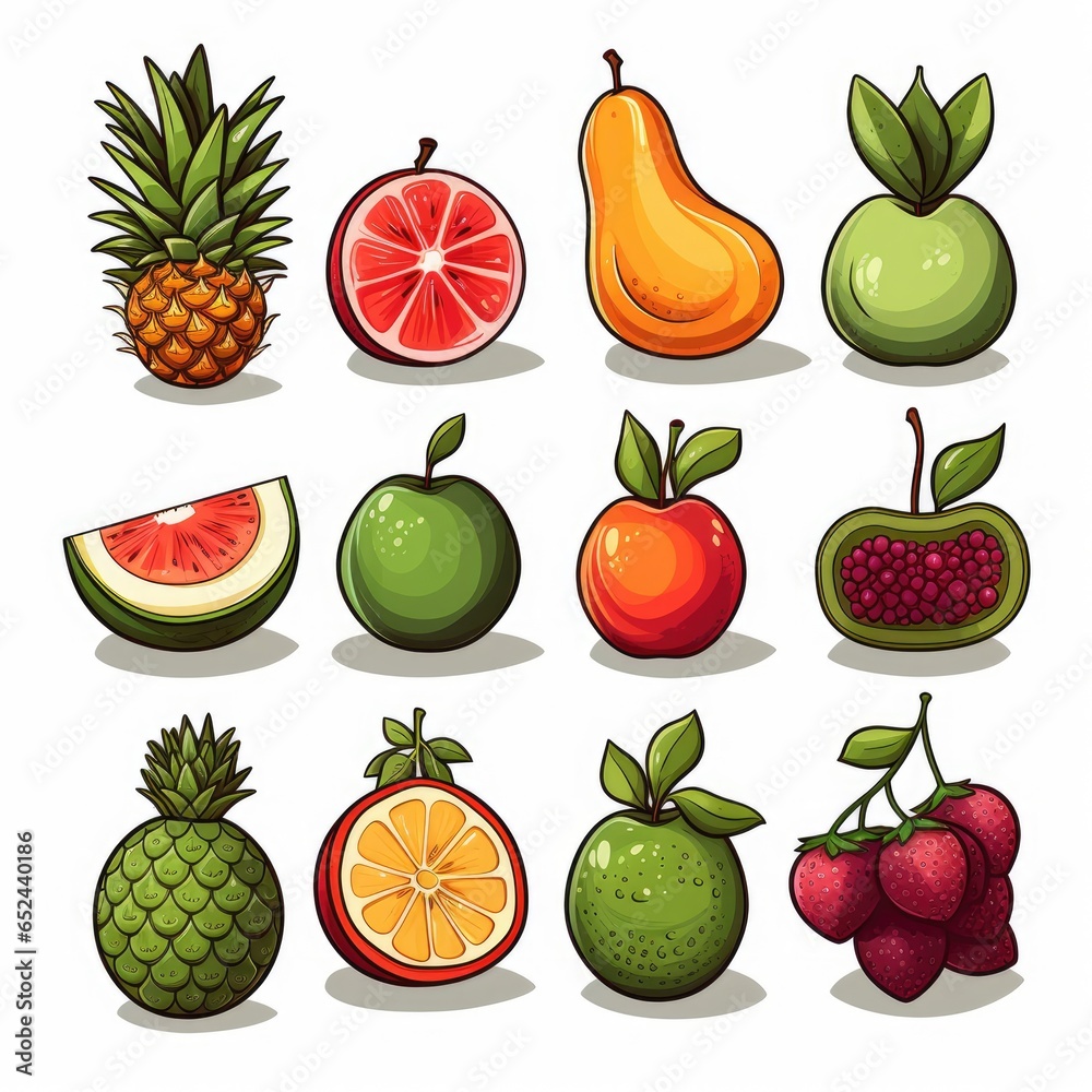 Assortiment de fruit sur fond blanc - Generative IA Assortiment de fruit sur fond blanc - Generative IA