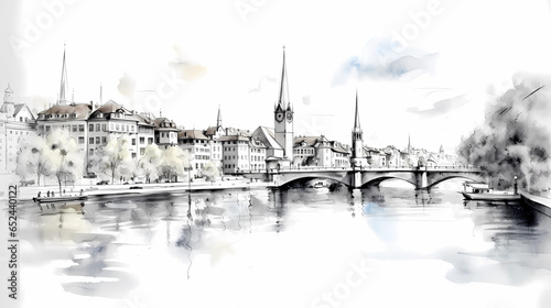 Obraz na płótnie Illustration of beautiful view of the city of Zurich, Switzerland w salonie