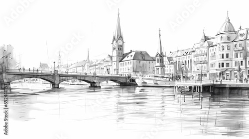 Obraz na płótnie Illustration of beautiful view of the city of Zurich, Switzerland w salonie