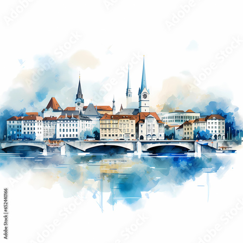 Obraz na płótnie Illustration of beautiful view of the city of Zurich, Switzerland w salonie