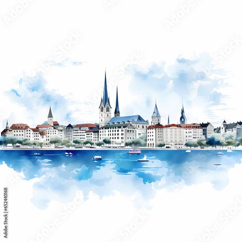 Obraz na płótnie Illustration of beautiful view of the city of Zurich, Switzerland w salonie