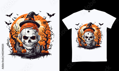 Halloween T-shirt design costume template. Happy Halloween pumpkin scary trendy vector t-shirt design. Halloween vector clothing apparel t-shirt design