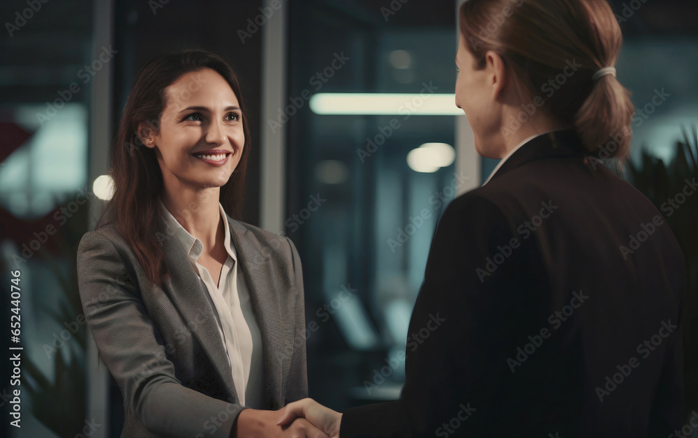 two woman entrepreneur hand shake in the office two woman entrepreneur hand shake in the office