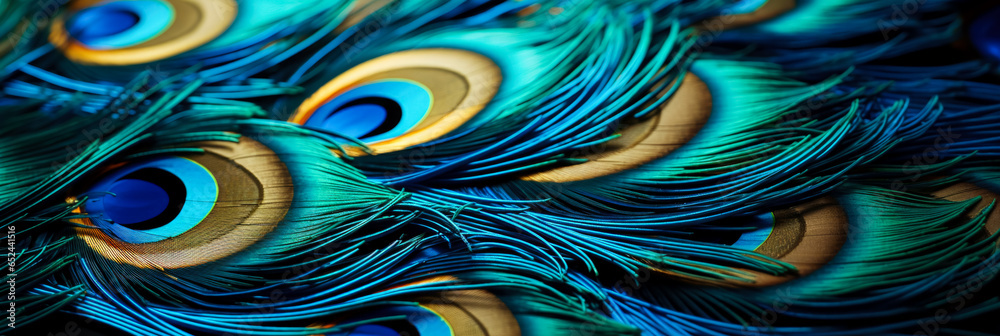 Obraz premium Macro shot emphasising the intricate threadwork on peacock feather embroidery 