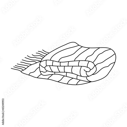Cozy striped blanket for picnic or scarf doodle hand drawn illustration black outline