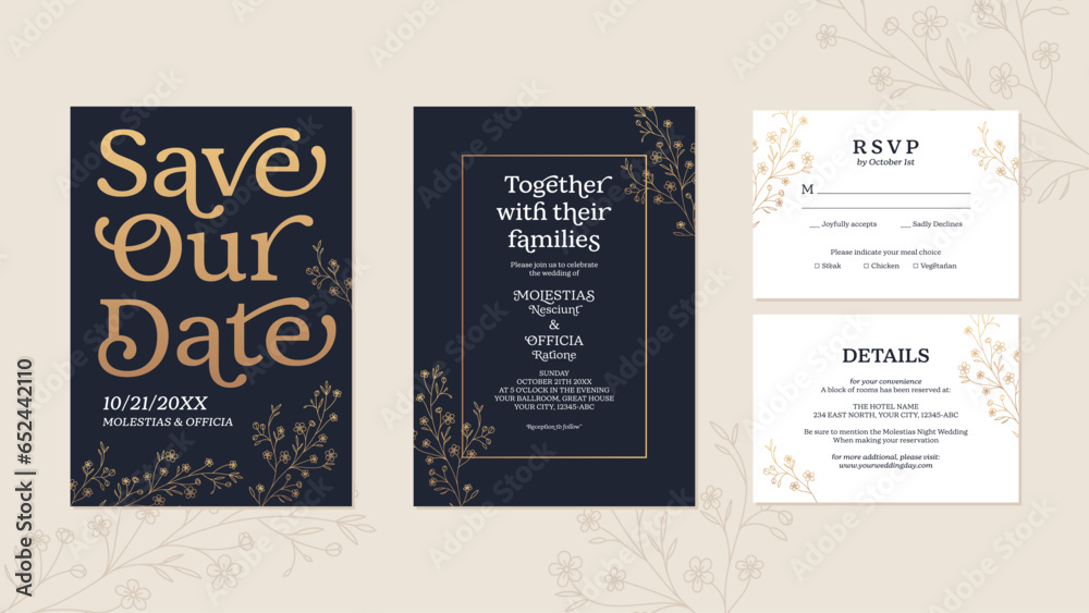 Wedding Invitation and Save the Date Template with Floral Design. Decorative Vector Illustration. Wedding Invitation and Save the Date Template with Floral Design. Decorative Vector Illustration.
