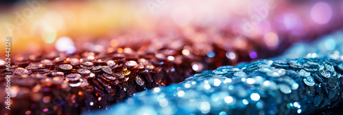 Glittering sequins on fabric radiating brilliant hues under focused light close-up 