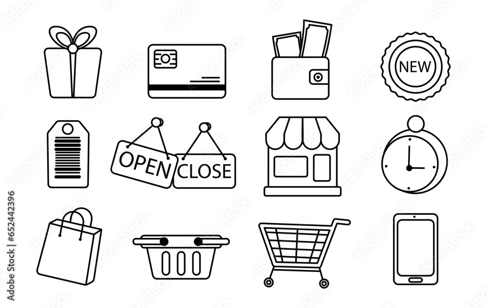 Set of Shopping Vector Icons, Black and White Set of Shopping Vector Icons, Black and White