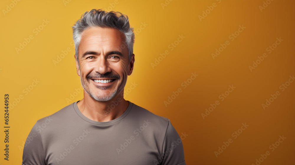 A mature gentleman stands against a colorful backdrop, wearing a smile.. A mature gentleman stands against a colorful backdrop, wearing a smile..