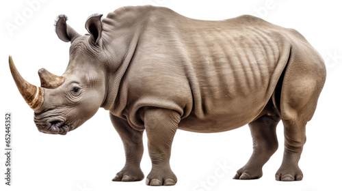 a Rhinoceros  full body in a side view  in an isolated and transparent PNG in a Wildlife-themed  photorealistic illustration. Generative ai