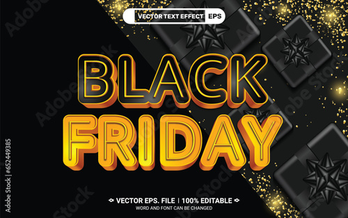 Black friday 3d editable text style effect on glitter black background with gift box