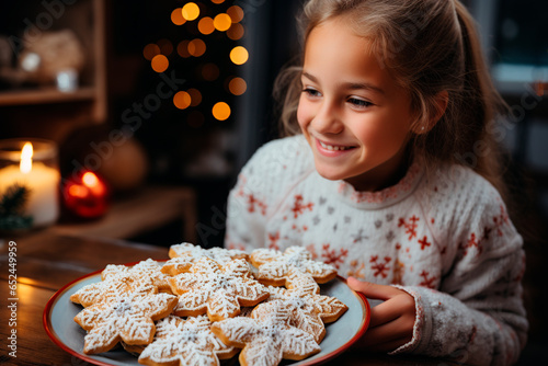 Little girl with plate of homemade Christmas cookies