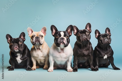 Group of cute dog posing on pastel background. © Pacharee