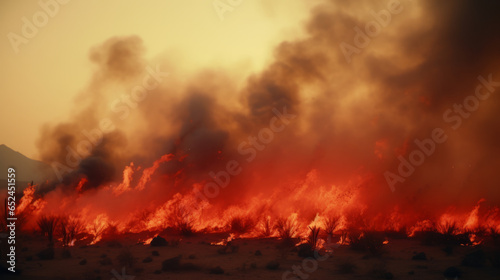 A blazing fire in an open field