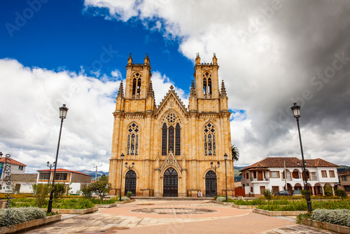 Fototapeta Naklejka Na Ścianę i Meble -  Historical Minor Basilica of Our Lady of the Snows at the central square of the small town of Firavitoba located in the region of Boyaca in Colombia