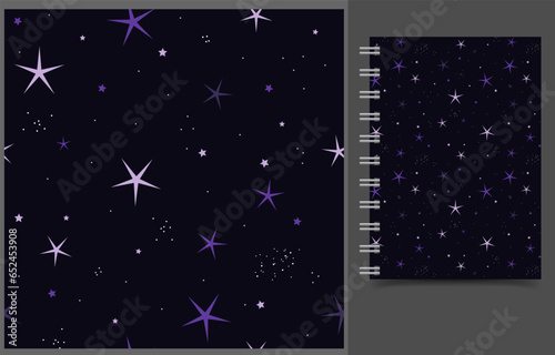 Vector seamless pattern of stars on dark background. Stars background. Night sky pattern.