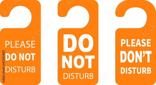 Do not disturb hanger icon for door. Hotel warning of silence tag. Quiet handle sign for office, private room. vector illustration.