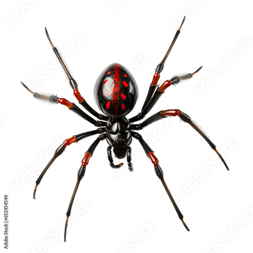 a Black Widow spider, poisoness insect threat Outdoor safety-themed, photorealistic illustration in a transparent PNG, cutout, and isolated. generative ai