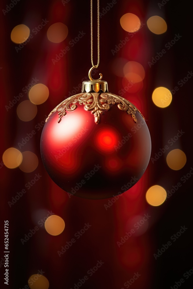 Obraz premium A vibrant red ornament hanging elegantly from a shimmering gold chain