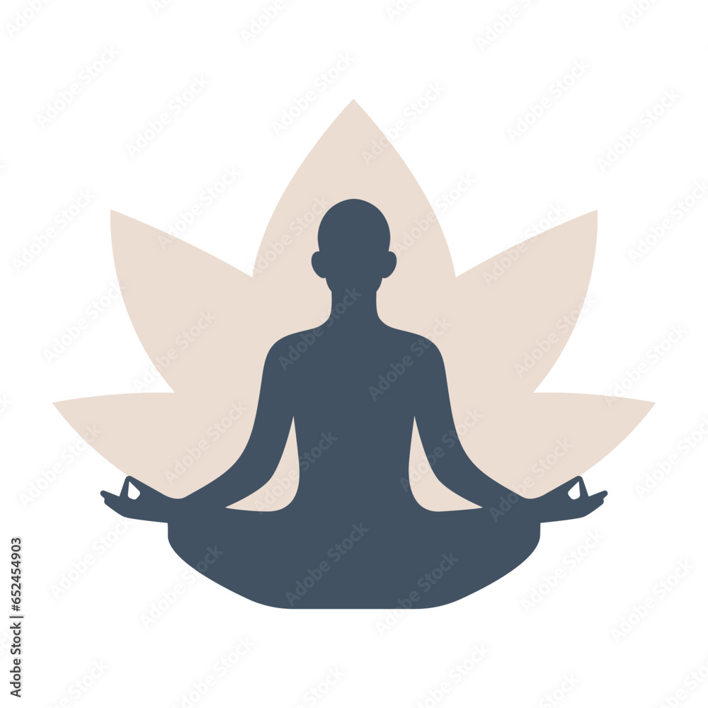 Yoga lotus pose pictogram. Isolated silhouette, balance and harmony concept.