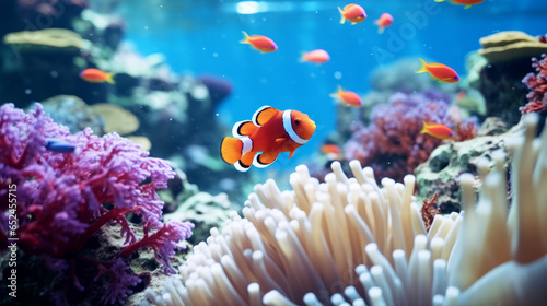 A vibrant and diverse aquarium filled with a colorful array of fish species