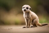 Create a heartwarming composition of a baby meerkat pup standing upright