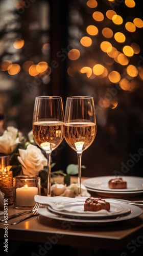 Candlelit dinner with champagne glasses
