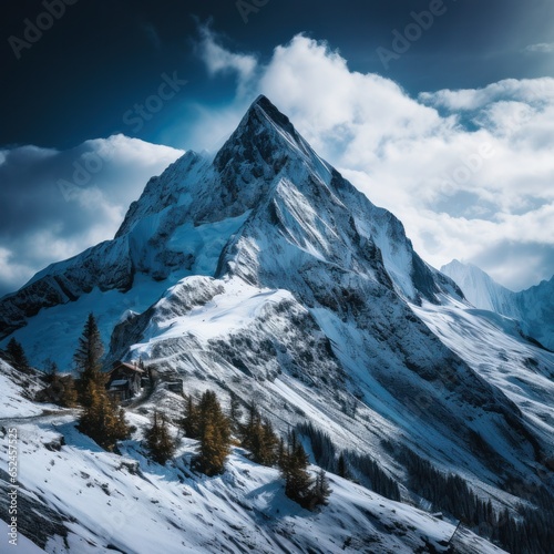 Majestic mountain peak covered in snow