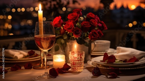 Candlelit dinner with champagne glasses