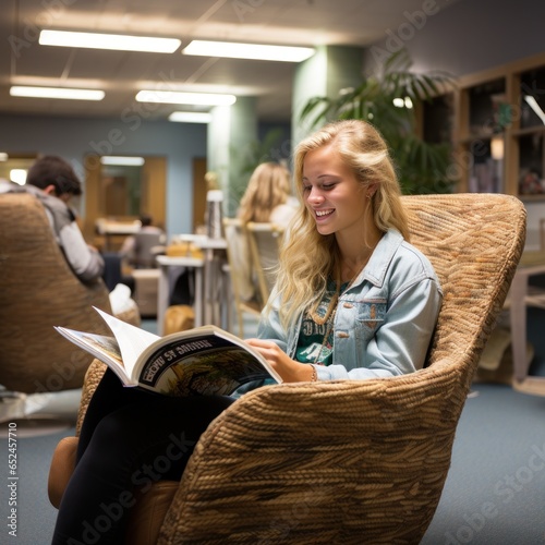 Student reading textbook in quiet study area