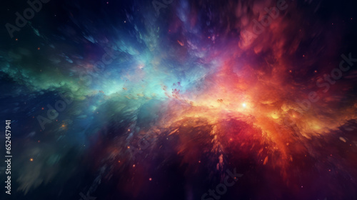 A vibrant celestial landscape with swirling stars and fluffy clouds