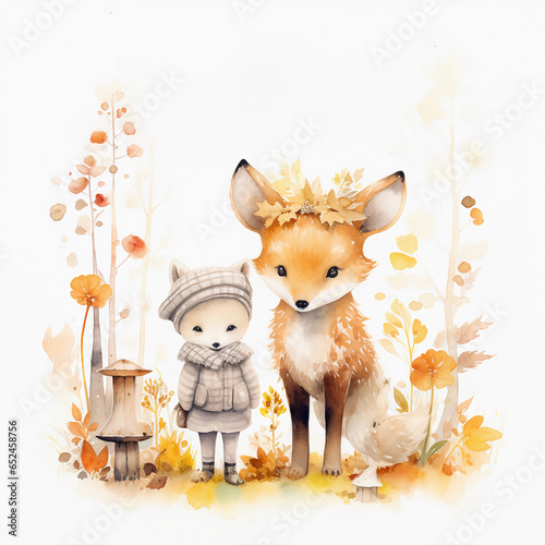Beautiful fox in autumn colors, baby very cute, 
