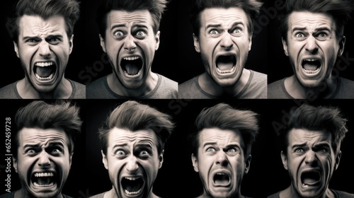 Male faces of emotions in a psychological-themed image as a JPG horizontal format. generative ai