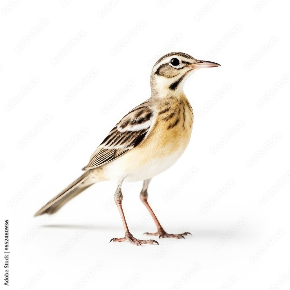 Pechora pipit bird isolated on white background.