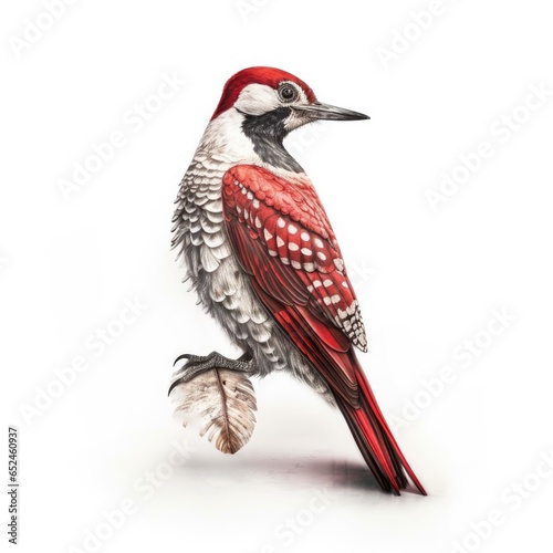 Red-cockaded woodpecker bird isolated on white background.r