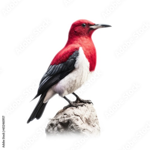 Red-headed woodpecker bird isolated on white background.