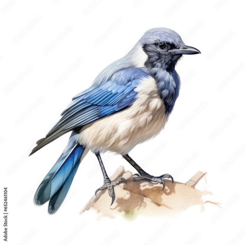 Western scrub-jay bird isolated on white background. Western scrub-jay bird isolated on white background.