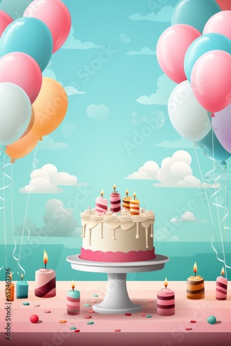 Happy birthday banner with cake and candles