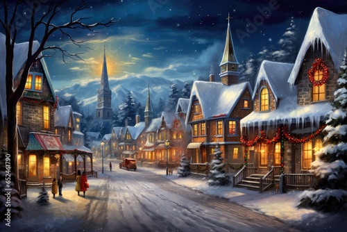 A picturesque winter night in a charming town