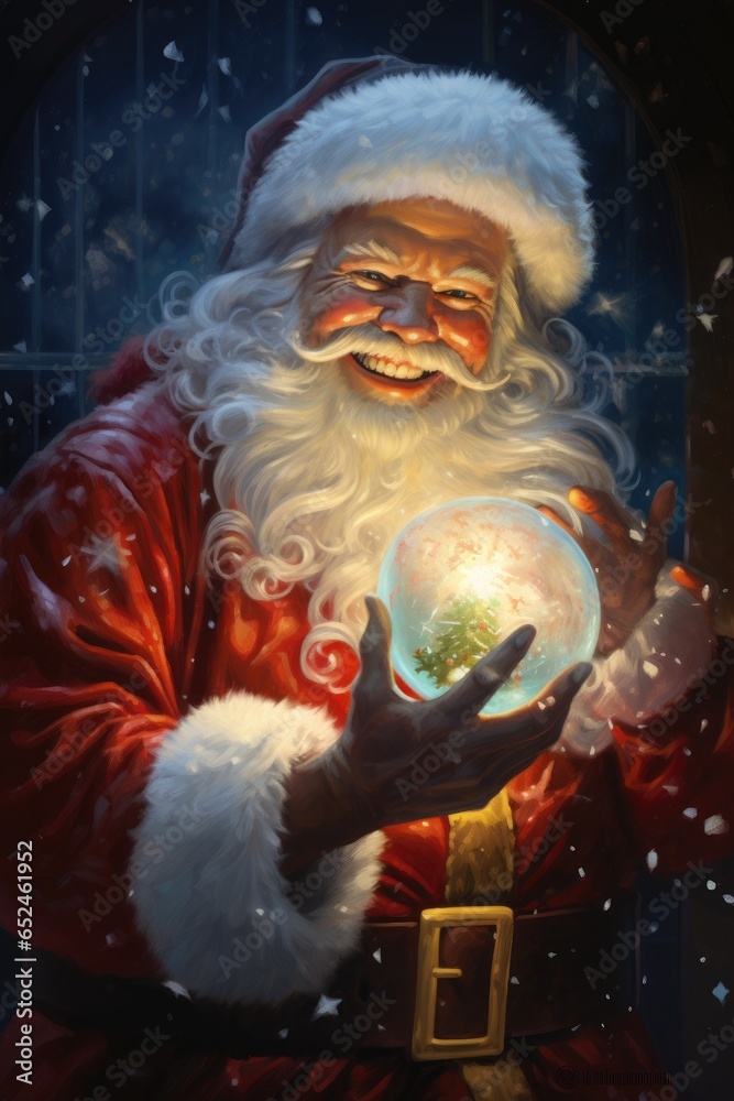 Santa Claus holding a crystal ball, a festive painting