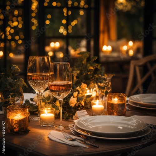 Candlelit dinner with champagne glasses