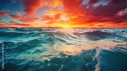 Vibrant sunset over calm ocean waves