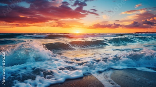 Vibrant sunset over calm ocean waves